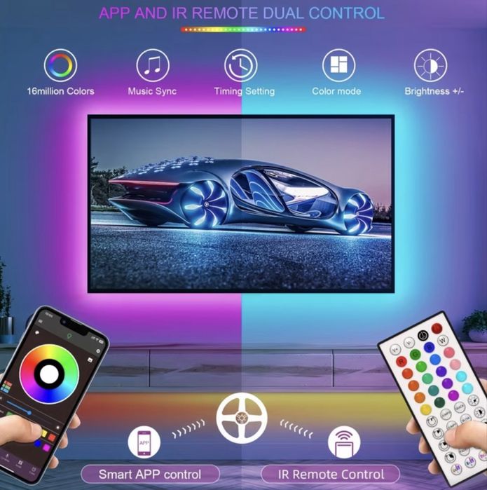 RGB LED лента/светлини (20 метра) за gaming стая - дистанционно/smart