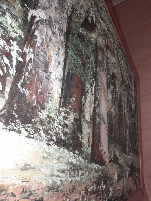 Tablou Monumental de Pădure 162x107cm Ulei pe PFL Anii '80 Ramă Masivă