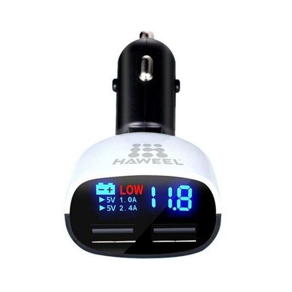 Зарядно за запалка HAWEEL 3.4A двоен USB порт LED дисплей с въртяща се