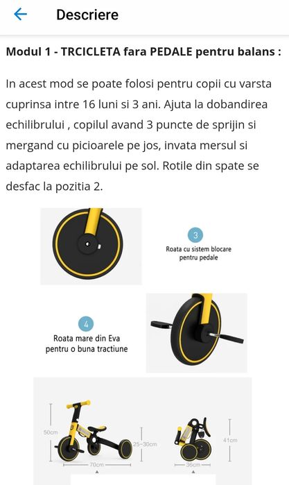 Tricicleta multifunctionala pana la 5 ani