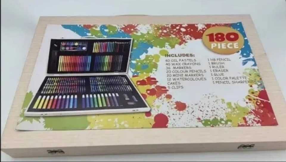 Комплект за рисуване ANGMAD, 180 части, дървен куфар, размери 47x29 см