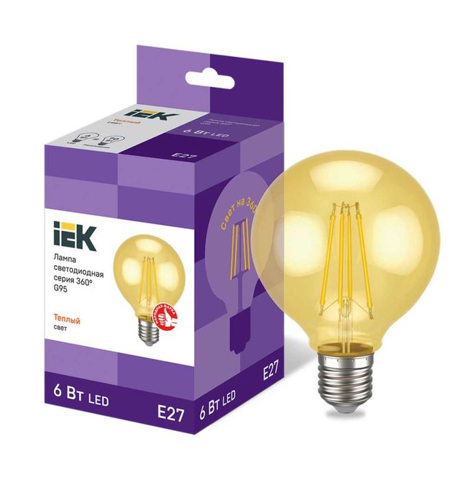 Лампа ST64 золото 6Вт 2700К E27 IEK / LED лампа Эдисона / филаментная