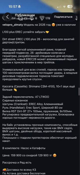 Велосипед L100 plus EREC
