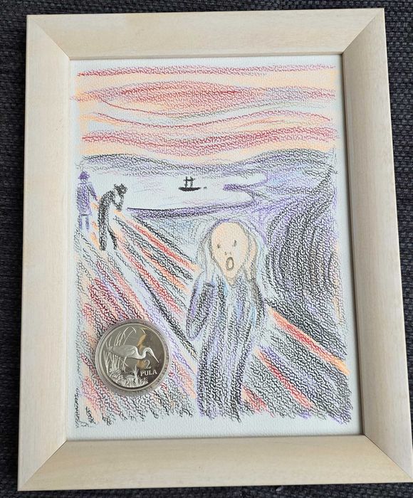 Moneda Argint sterling 925‰ 28,28 grame intr-un tablou THE SCREAM unic
