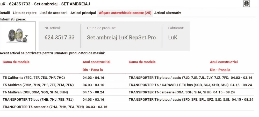 Chit Ambreaj Volkswagen T5, T6. Transporter PLACĂ DISC RULMENT NOI