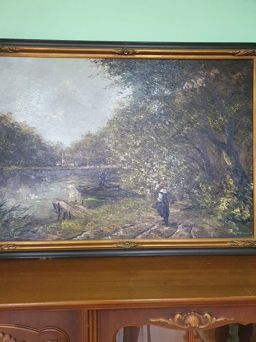 Уникална голяма антикварна авторска майсторска картина масло платно