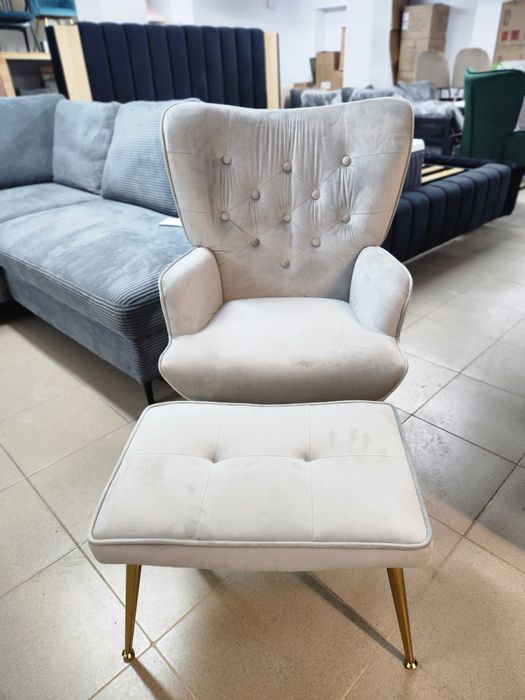 NOU Fotoliu cu hocker, catifea, gri