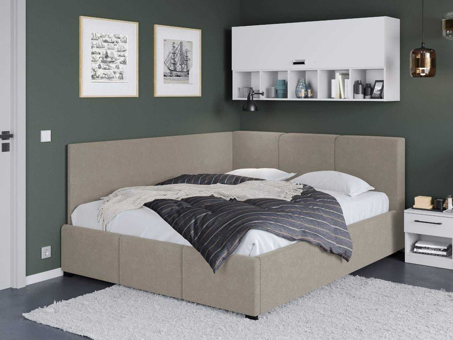 Pat Tapitat de colt Avelis Bej cu somiera rabatabila