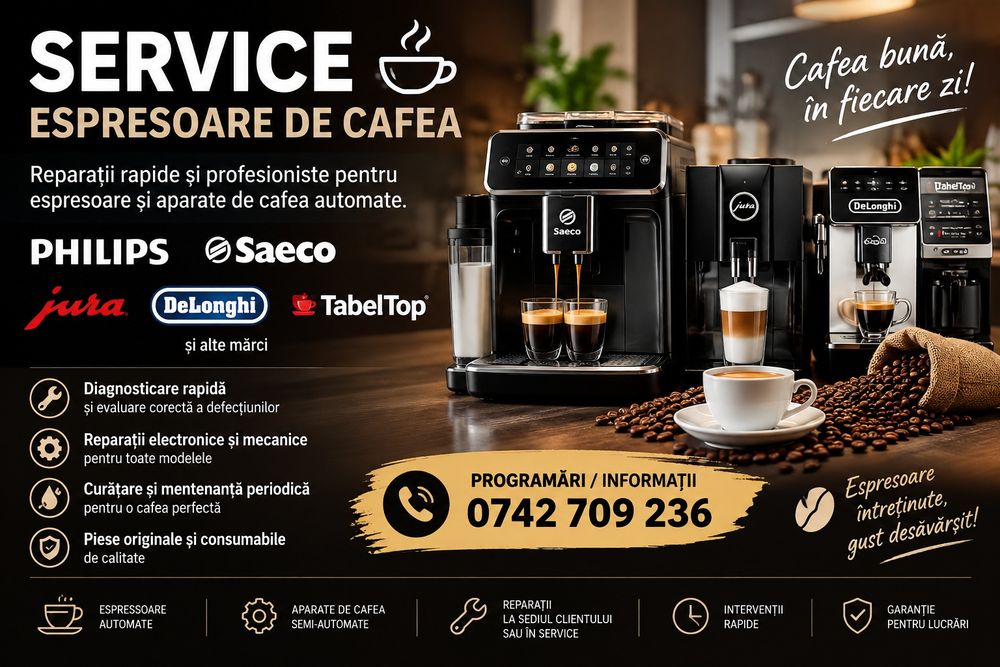 Vanzari, reparatii expresoare,aparate cafea Saeco,Jura, Delonghi