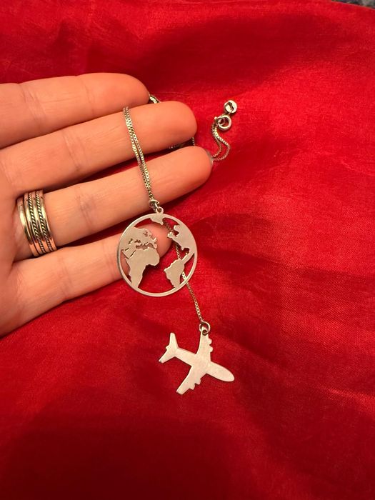 Colier argint avion - I Love Travel