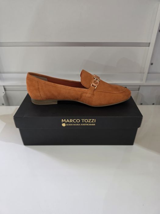 Mocasini damă Marco Tozzi by Guido Maria Kretschmer – piele întoarsă orange, mărimea 40