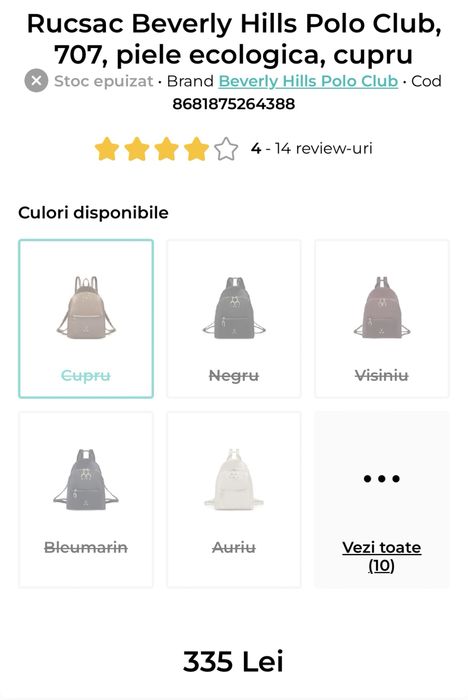 Rucsac dama Beverly Hills Polo maro cupru