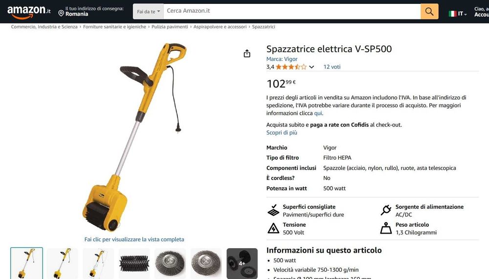 Măturătoare electrică Vigor V-SP500-pentru piese/reparat