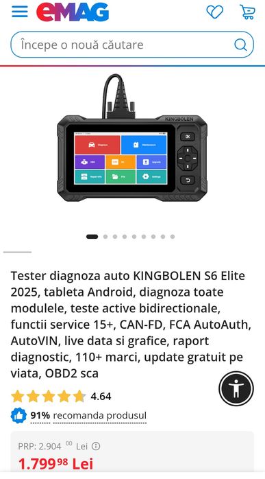 Tester diagnoza auto KINGBOLEN S6 Elite 2025, diagnoza toate modulele, teste active bidirectionale, functii service 15+, CAN-FD, FCA