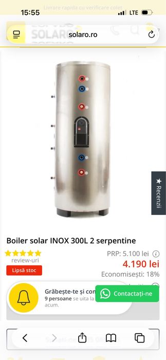 Boiler cu 2 serpentine din inox