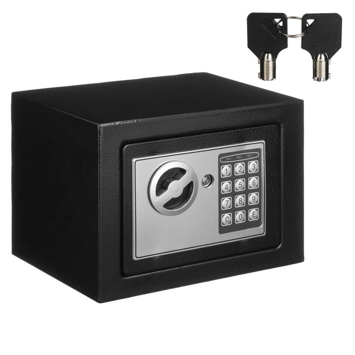 Seif metalic din otel cu inchidere electronica si cheie, 23 x 17 x 17