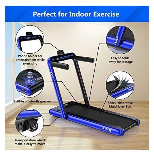 2в1 Сгъваема бягаща пътека с Bluetooth - синя