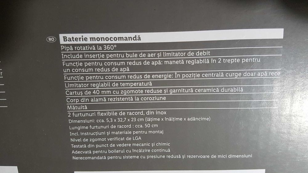 Baterie chiuveta 2 faze lucru, noua, la cutie oferta pana la Craciun