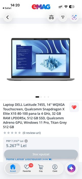 Laptop DELL Latitude 7455, Touchscreen, 32 GB RAM LPDDR5x, 512 GB SSD