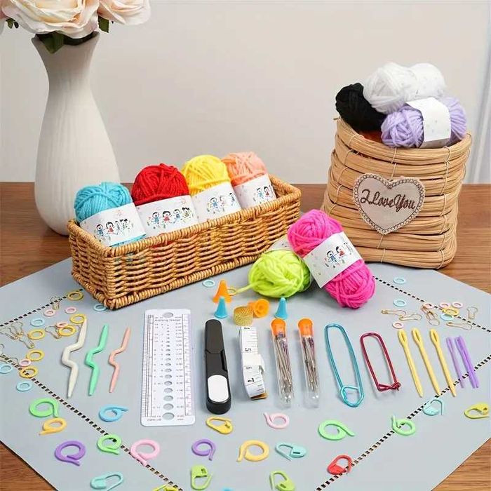 Комплект за плетене на една кука за начинаещи с чанта 75 части 3 цвята