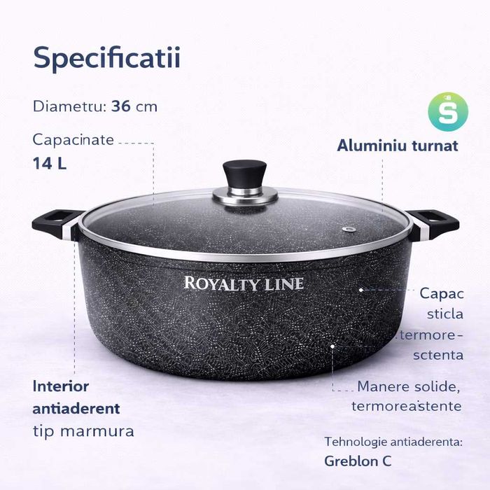 Oala din aluminiu turnat cu capac 36 cm Royalty Line
