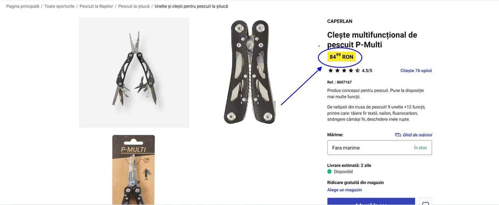 Clește multifuncțional de pescuit P-Multi,CAPERLAN,pret/buc.