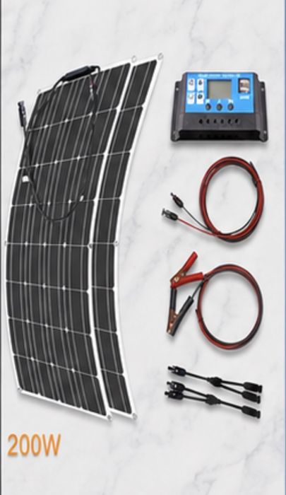 KIT Curent Electric Panou Solar Flexibil (200w) 2X 100w fiecare + cabluri si mufe MC4 + controler de 60A MPPT