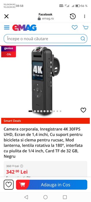 Cameră acțiune sport/drumeție 4K