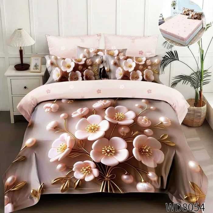 Флорален комплект с ластик, 100% памук 1 бр. х плик за завивка 200 x 230 cm 1 бр. х долен чаршаф с ластик 180 х 200 cm + 25 cm 2 бр.  калъфки 55 x 80