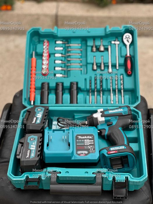 Акумулаторен БЕЗЧЕТКОВ Гайковерт Makita 36v 8ah Макита 35 части ПРОМО