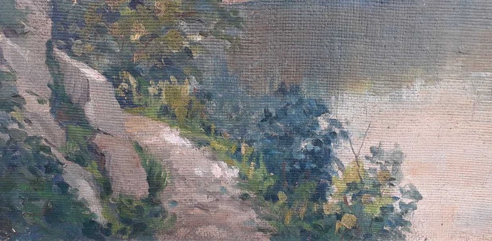 Tablou vechi - peisaj montan - semnat