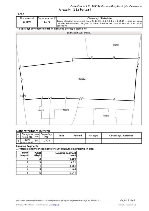Teren intravilan 1778 mp Cernavodă. POT 70% , CUT 3,0. P+4