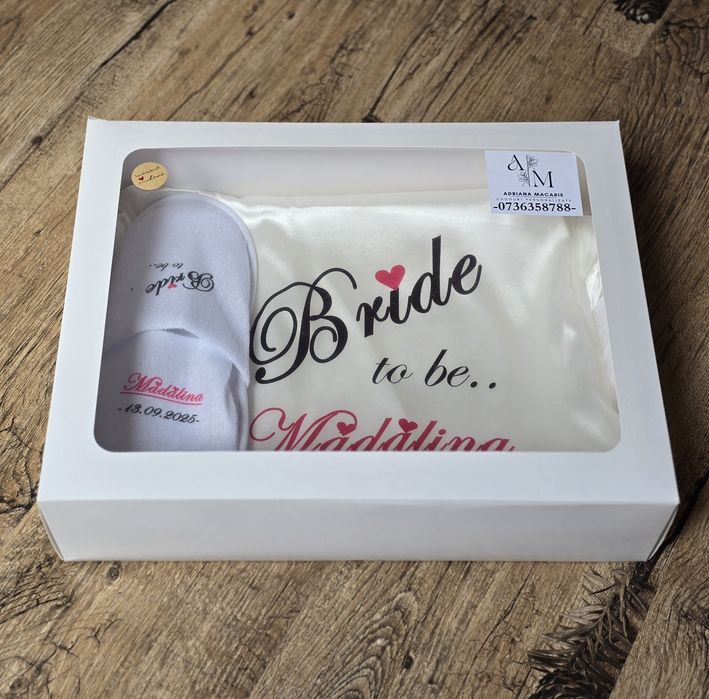 Halat +  papuci mireasă PERSONALIZATE