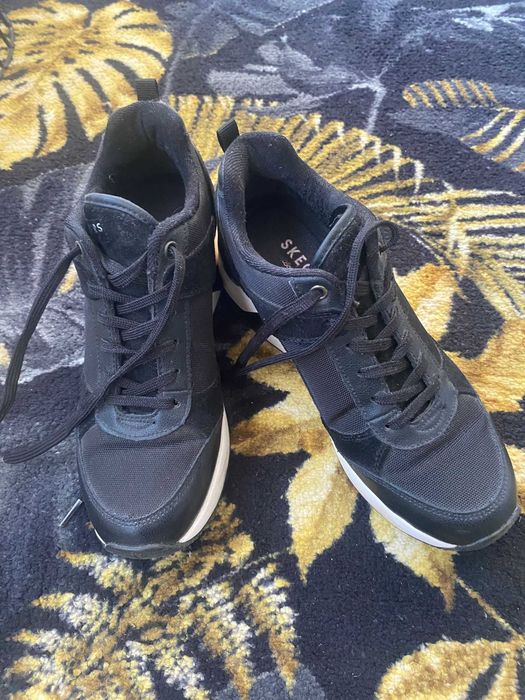 Pantofi SKETCHERS sport dama/tenisi negru cu alb, h=6cm, 38