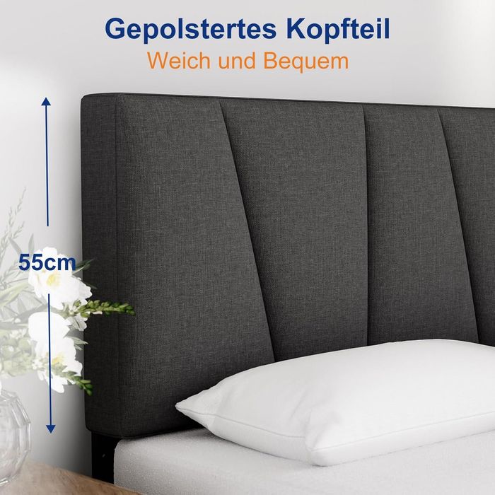 Pat elegant 140x200 cu somiera, tetiera de calitate, nou