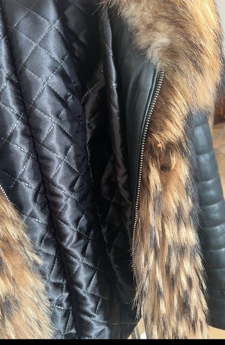 Geaca piele naturala cu guler din blana naturala de vulpe