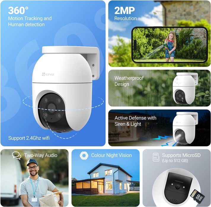 Ezviz 360° Външна WiFi, LAN, IP Охранителна Камера с AI
