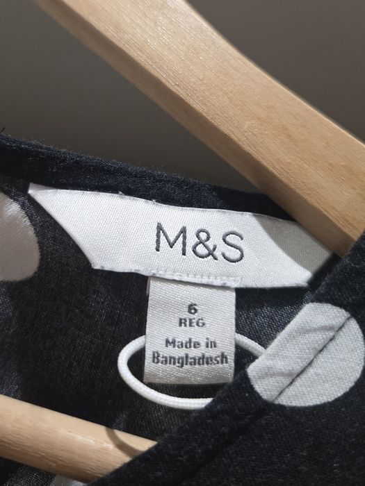 Черна блуза топ с буфан ръкав на точки M&S puffy sleeve polka dot top