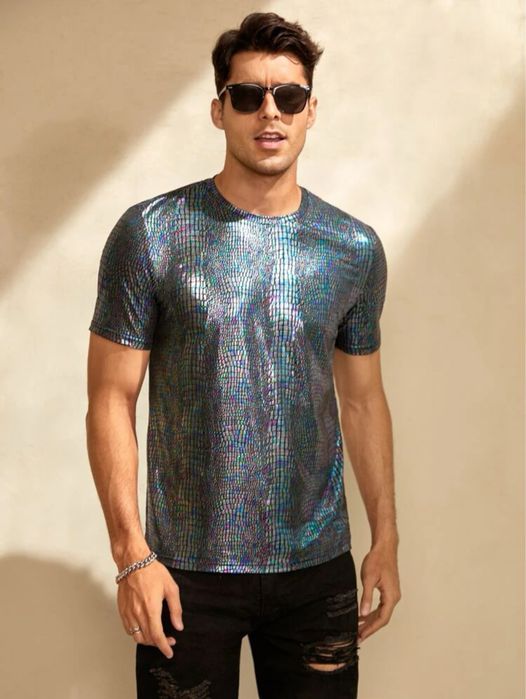 Мъжка Тениска Принт Крокодил Фешън T Shirt Гланелка Блуза
