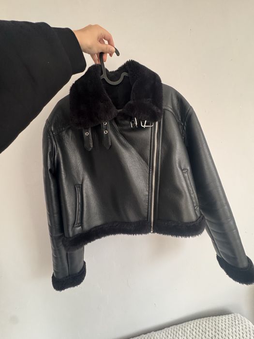 H&M кожено късо яке с пух
