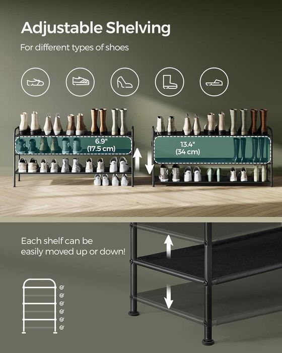 SONGMICS Стойка за обувки, 3-етажен органайзер за обувки