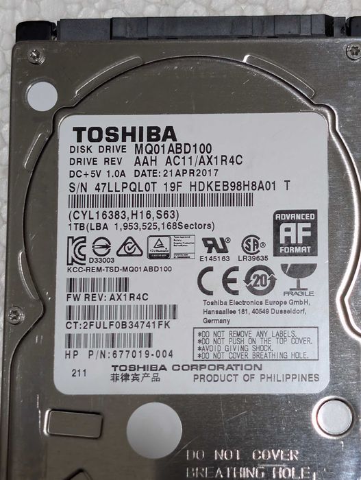 Hard Disk Laptop Toshiba MQ01ABD100, 1TB, 5400 rpm, 8MB, SATA 2.5"