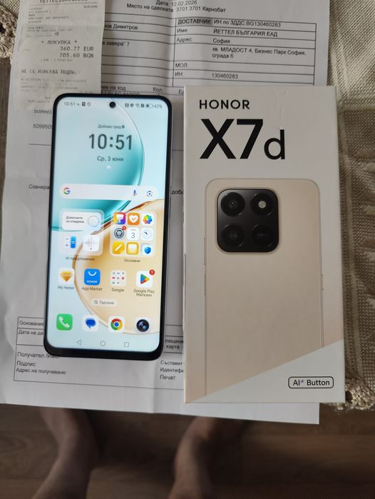 Нов телефон Honour X7d 8rom 256п амет