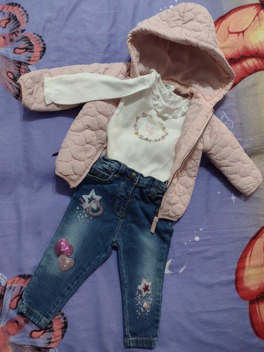 Set fetita pentru primavara - geaca, body si blugi, mas.74, 6-9 luni