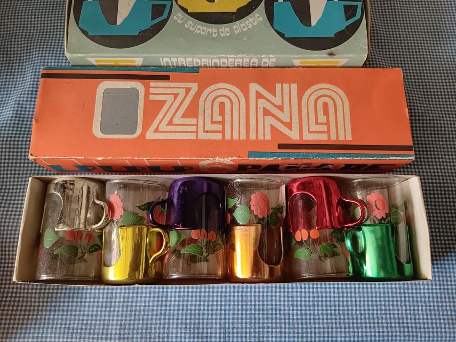 Set pahare vechi Romanesti Flora si Zana ,canita Termorezistenta RSR