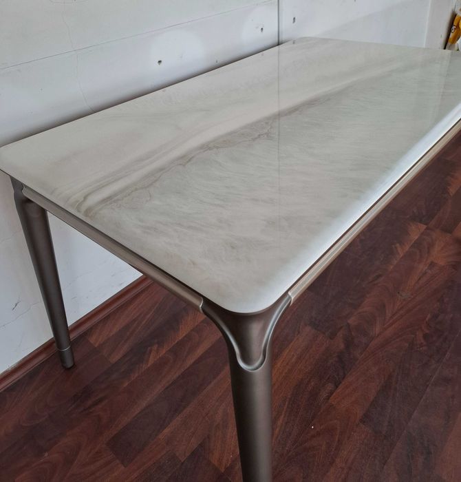 Masa MARMURA Alba insertie gri in valuri 130x80