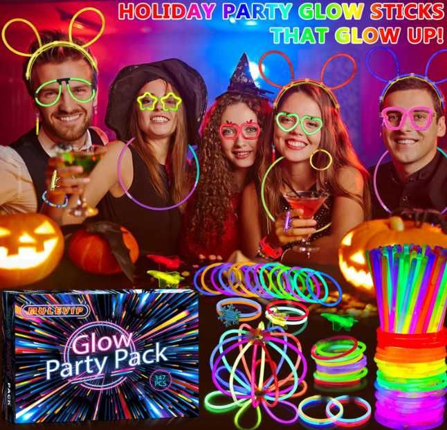 Парти комплект неонови пръчки MULEVIP Glow Party, 347 части