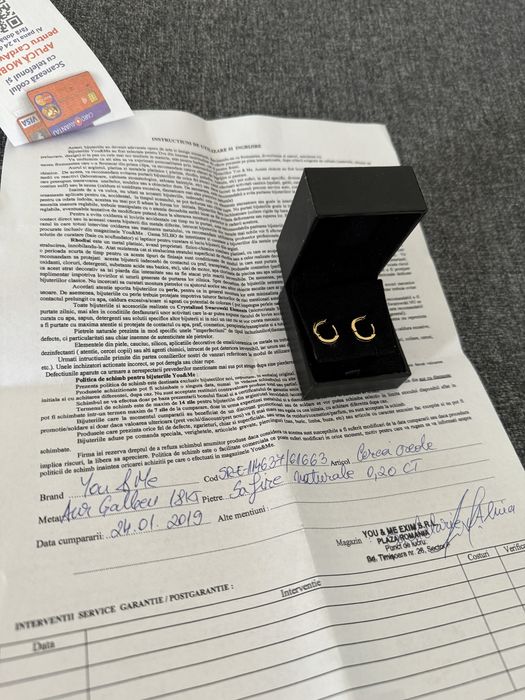 Cercei creole copii din aur galben 18kt cu safire naturale- certificat cumparare