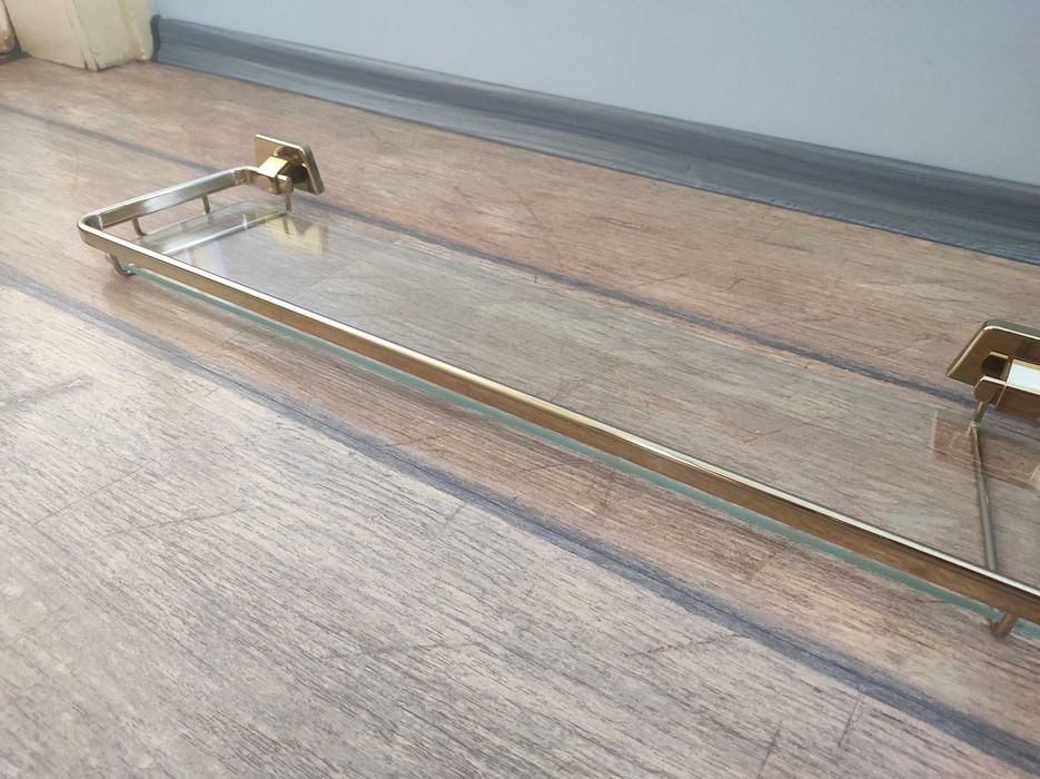 Нова етажерка за баня 60 см, холандска, старо злато, закалено стъкло