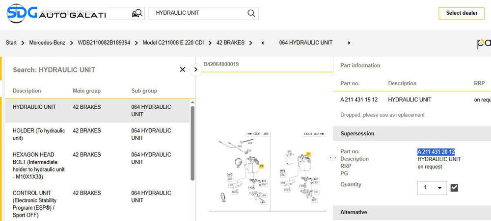 Unitate Modul Pompa ABS SBC Mercedes Clasa E Class W211 2002 - 2009 Cod A2114312712 A2114311512 A2114312012 [Q0600]